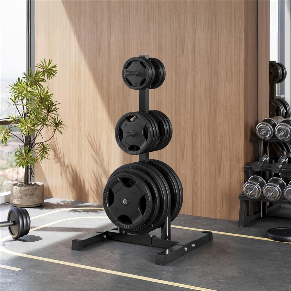 Abician Support pour Poids Charge max. 400 kg Compatible Alésage >28mm | Rangement 6 Disques et 2 Barres Compatible Poids Olympique et Standard Structure Métal Antirouille pour Maison Salle de Sport