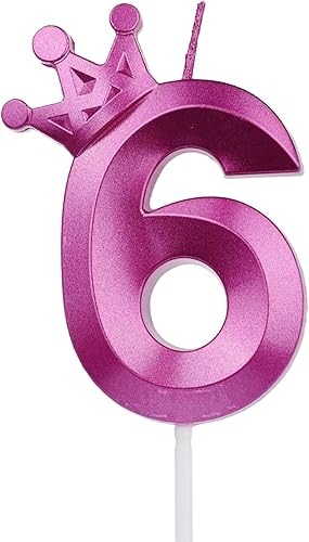 Miniatura 1 de Vela de cumpleaños número 6, decoración temática de fiesta de cumpleaños número 6, velas de números diseñadas con corona 3D para decoración de