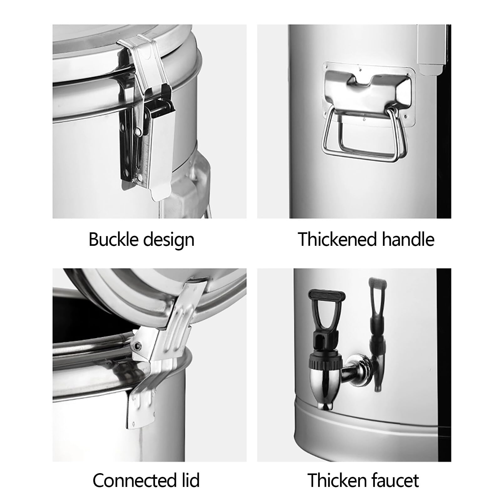 Secchio isolante in acciaio inox da 40 l, con rubinetto, contenitore professionale per conservare zuppe, acqua, tè, succhi e bevande