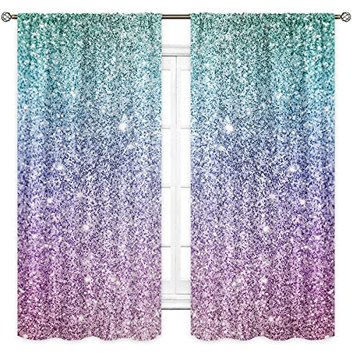 Cinbloo Pink Blue Spot (Not Glitter) Curtains 42W X 63L Inch Rod Pocket Colorful Girls Bedroom Decor Teal Purple Mermaid Dots Ombre Turquoise Girly Princess Living Room Window Drapes Fabric 2 Panels #TOP1