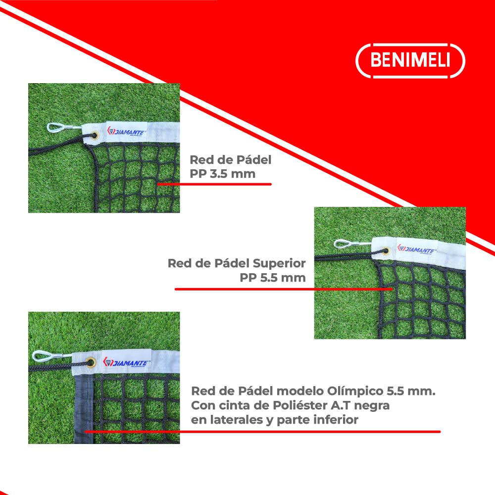 Red de Pádel con Medidas Reglamentarias Según RFEP- Cumple la Norma Europea- Color Negro - 10x0,92 M (Padel)