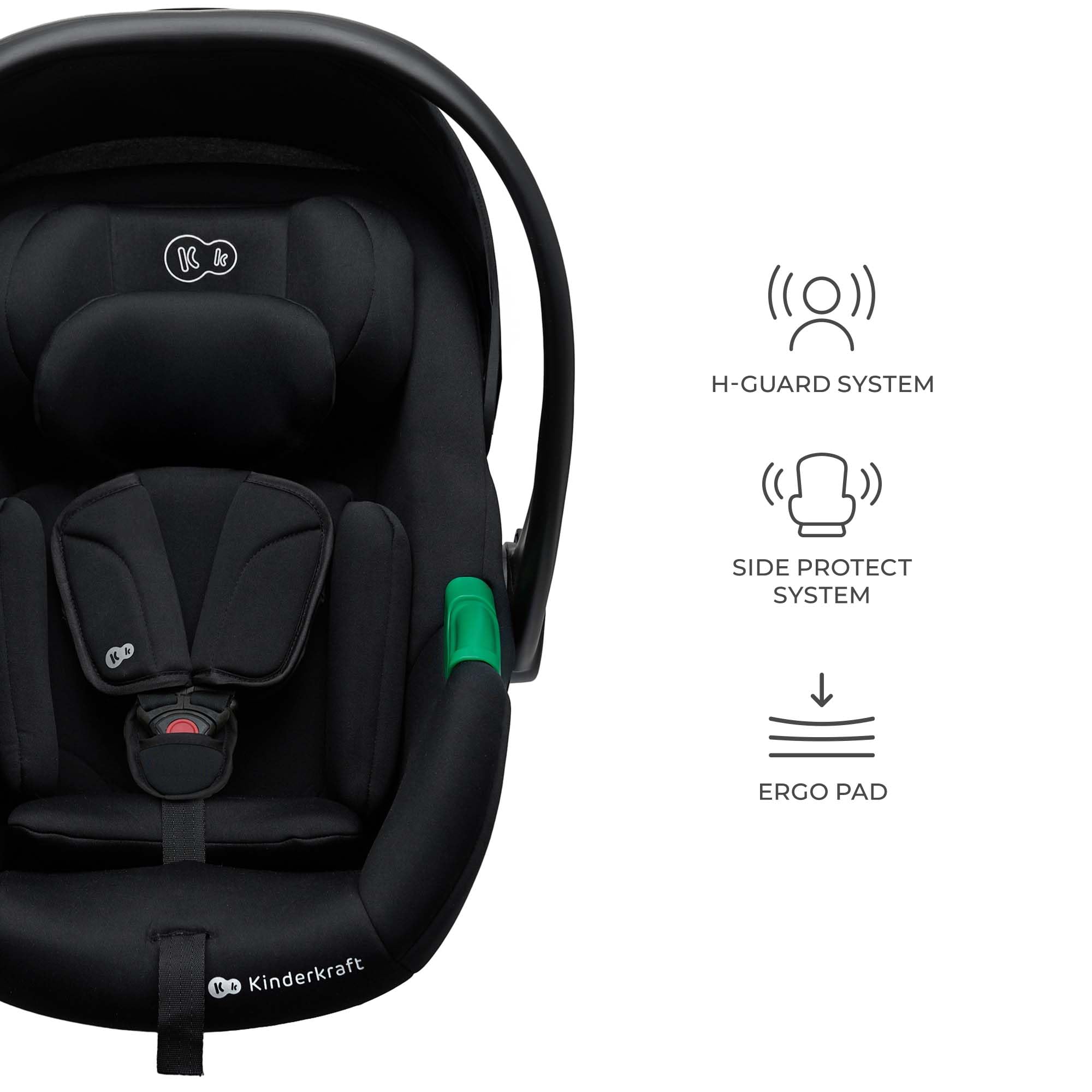 Kinderkraft MINK PRO 2 i-Size 40-87 cm Autositz, Tragesitz von Geburt an Gruppe 0+, verstellbares Kopfpolster, Einlage für die Kleinsten im Lieferumfang enthalten, Schwarz