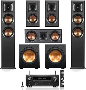 Klipsch Reference 5.2 Home Theater System, 2X R-625FA Floorstanding Speaker, R-52C Center Channel, 2X R-41M Bookshelf Speaker, 2X R-12SW Subwoofer, AVR-S970H 7.2 Receiver, Black