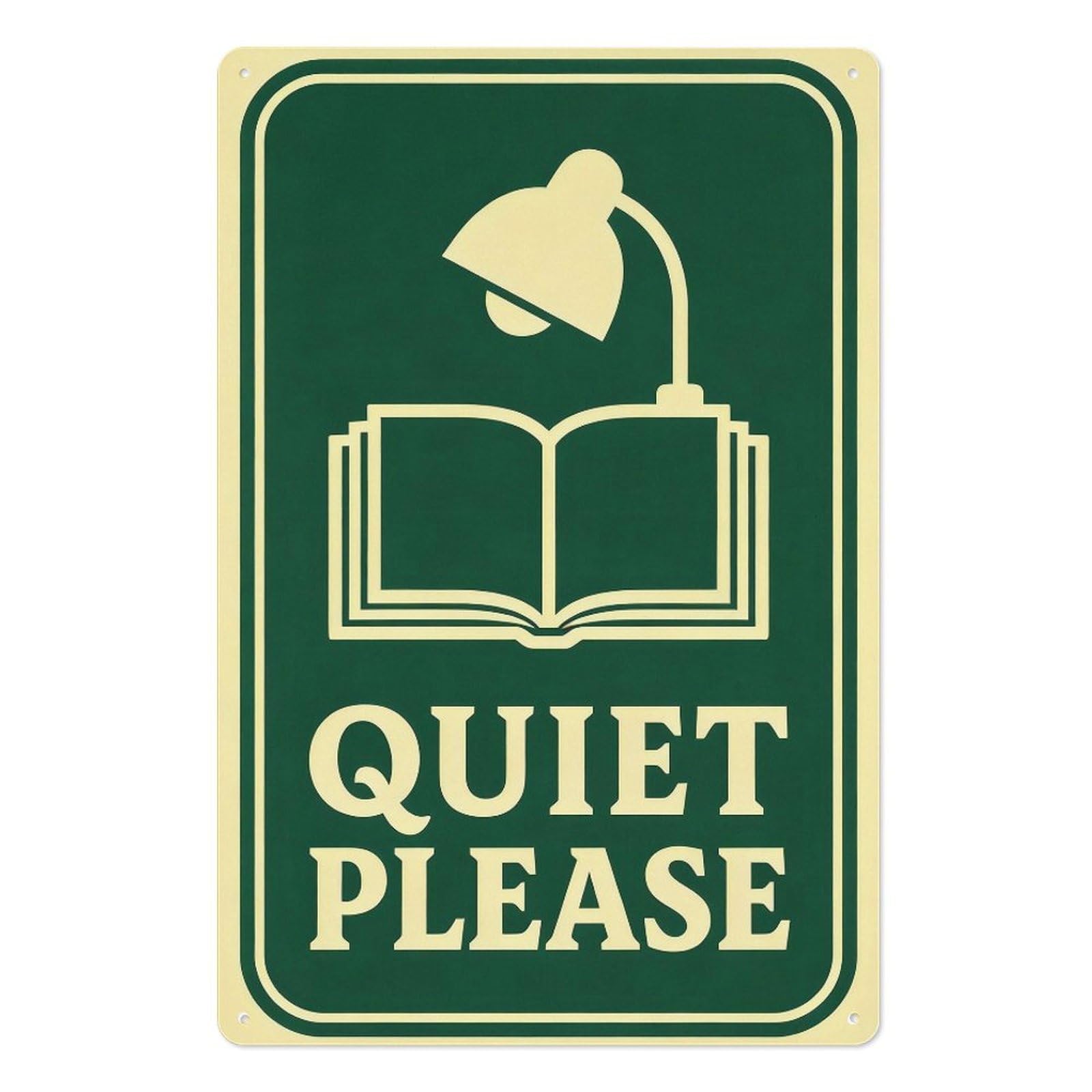 peiyeety Vintage Quiet Please Metal Sign - Retro Library & Reading Room Decor - 8x12 Inch Heavy Duty Green & Cream Sign for Study & Home Office