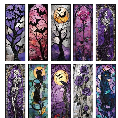 Celavoy Dark Romance Bookmark Gifts - 10 Pcs Gothic Stained Glass Bookmarks for Women Men Book Lovers Aesthetic Page Marks Merch School Reading Accessories Bookish Halloween Birthday Graduation Gift