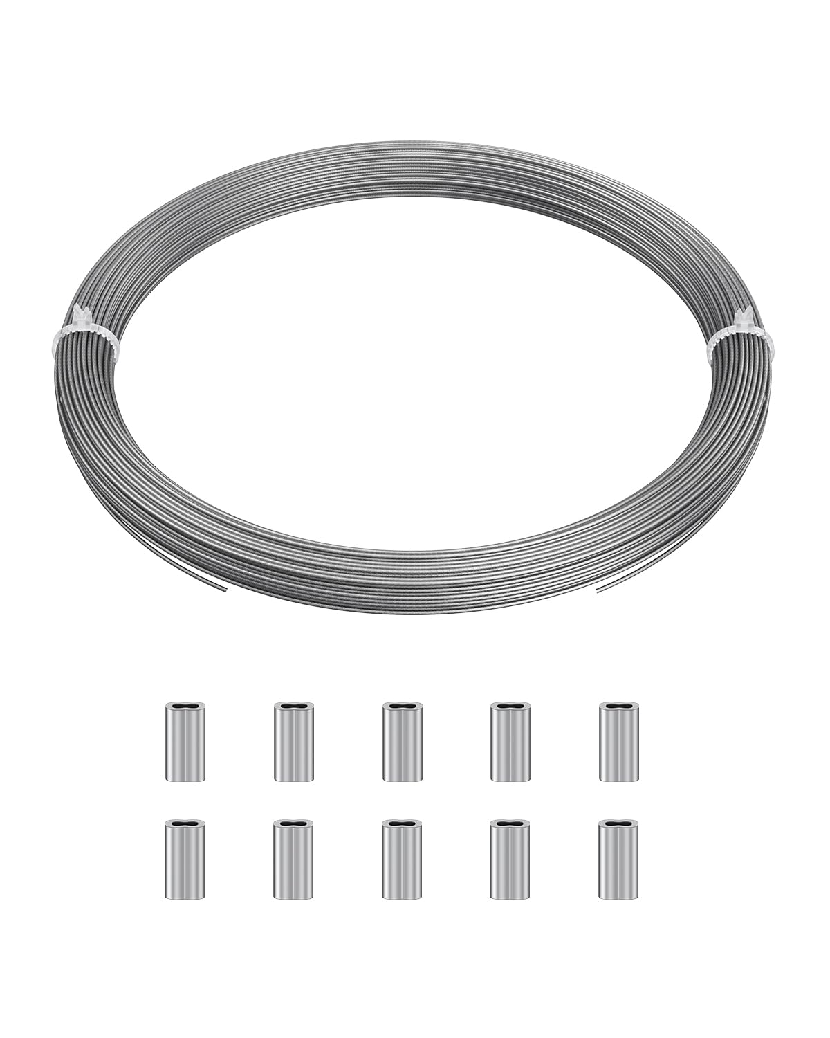 Uniclife Picture Hanging Wire, 30 m x 1 mm, Picture Wires with Crimping Sleeves, Stainless Steel Wires Rope for up to 50 kg