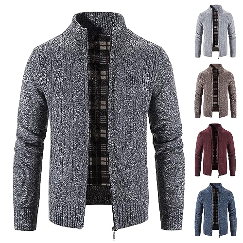 evzosrz Cardigan Sweaters for Mens Slim Fit Casual Long Sleeve Full Zip Fleece Lined Workout Knitted Sweater with Pockets4