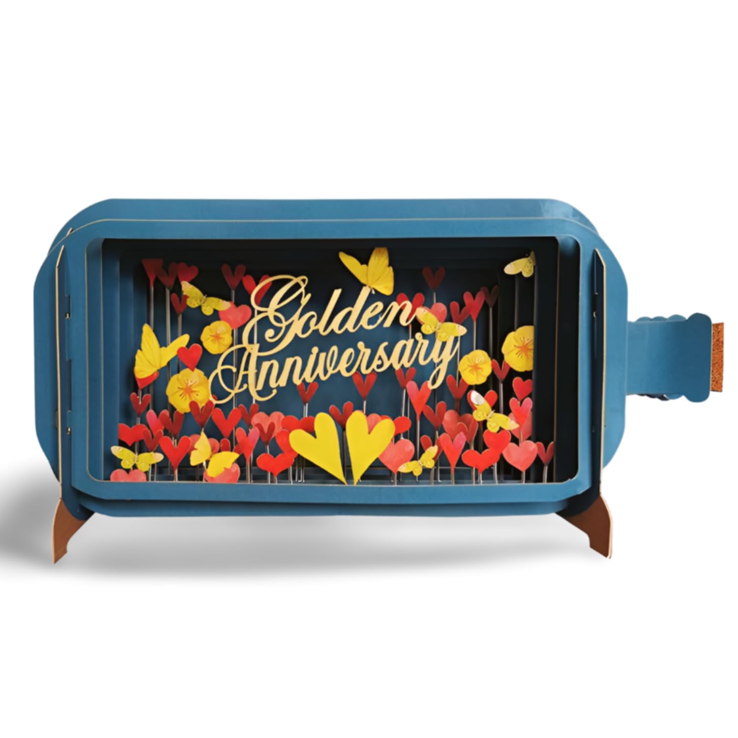 Message in A Bottle Golden 50th Anniversary Hearts Greeting Card by Alljoy Cards MIB211, 24cm x 12cm