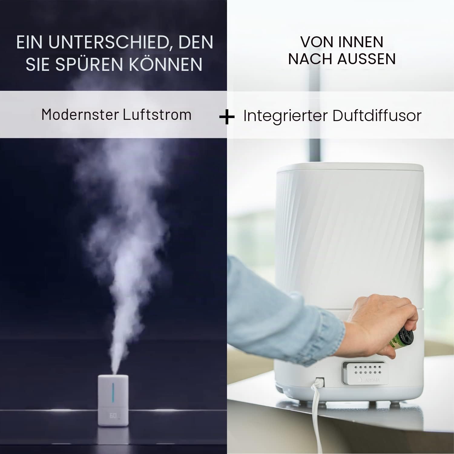 MIKO Luftbefeuchter mit kühlem und warmem Nebel, Ultraschall-Luftbefeuchter für große Räume und Schlafzimmer – Wasserfilter, automatischer Modus, kein Leck, Schlafmodus, integrierter Timer