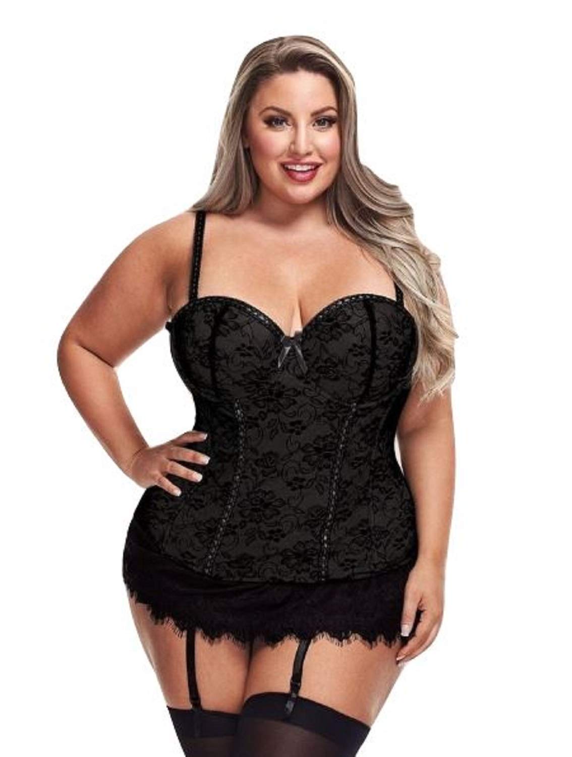 baci LINGERIEBustier and Gstring - Plus Size (Black, X-Large)