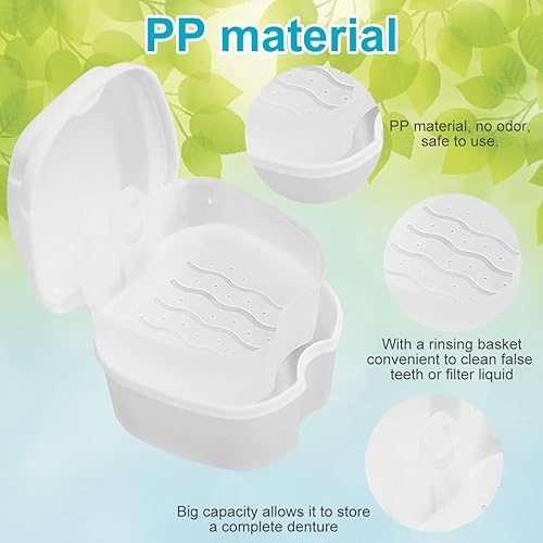 Miniatura 3 de Estuche para dentaduras postizas para baño con colador portátil de almacenamiento de dientes falsos, caja de retención dental de ortodoncia para