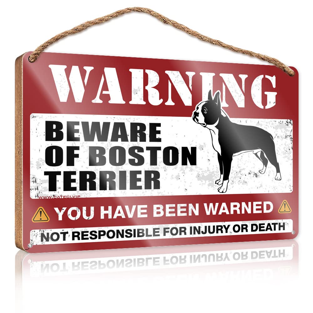 FRINTOXA Small Wooden Signs With Sayings Beware Of Boston Terrier Wooden Sign(23X35CM)