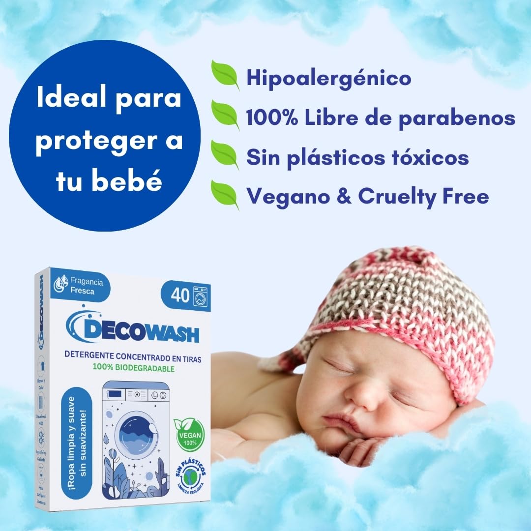 Detergente en Tiras para Lavadora (Máximo 400 Lavados) - Efecto Suavizante, Ecológico, Hipoalergénico, Vegano y Cruelty Free - Pack de 5 Unidades - (Fragancia Fresca)