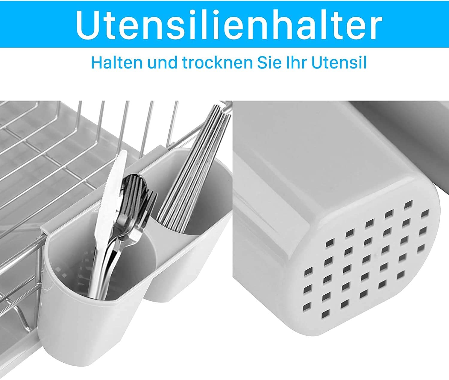 Abtropfgestell Edelstahl Abtropfgitter Spüle Multifunktionaler Geschirrabtropfgestell mit Ablauf Geschirabtropfständer Geschirrkorb für Spüle 48 x 30 x 11 cm