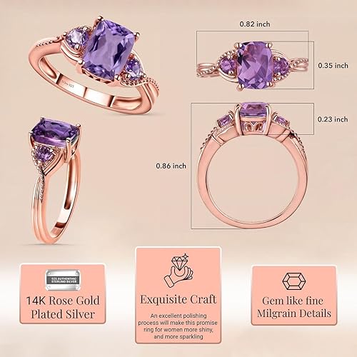 Miniatura 3 de Shop LC Purple Amethyst Ring Promise Engagement Rings for Women 14K Rose Gold Plated in 925 Sterling Silver Bride Wedding Amethyst Jewelry for Women