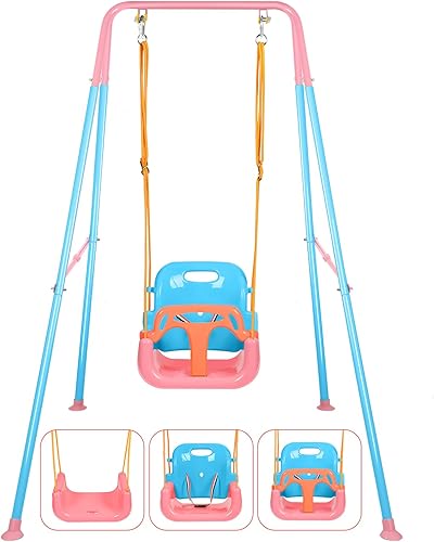 Juego de columpios 3 en 1 para niños pequeños, columpio plegable con soporte, para interiores y exteriores, columpios multifuncionales para patio