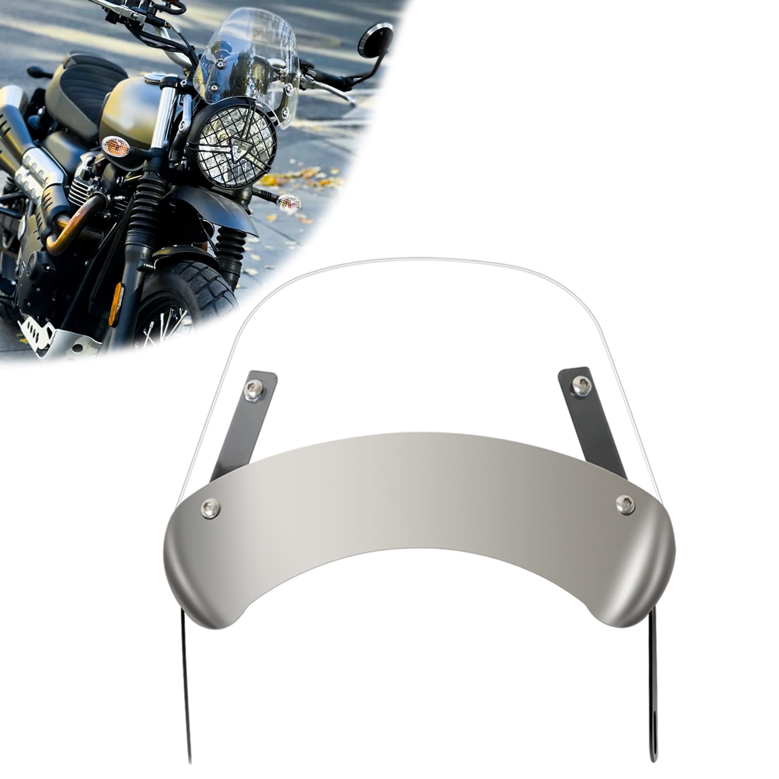 DREAMIZER Parabrezza moto universale, parabrezza moto retrò compatibile con 5"-7" Fari Rotondi, Parabrezza e Deflettori per Bobber Cafe Racer Chopper Cruiser (Trasparente)