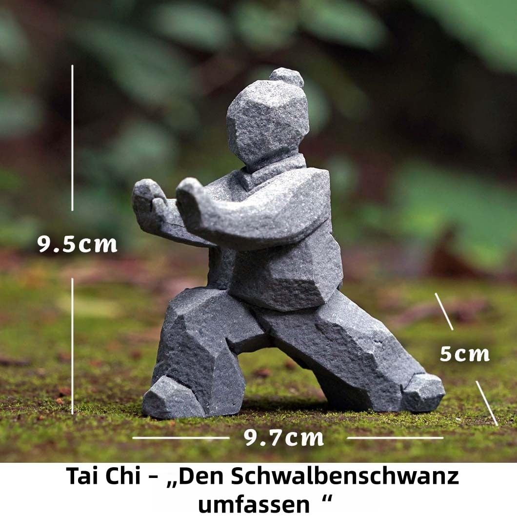 Tai-Chi & Yoga figurka z piaskowca, wodoszczelna dekoracja do akwarium, stawu ogrodowego i biurka, 3 realistyczne pozy, do wewnątrz i na zewnątrz (zestaw trzech sztuk do jogi)