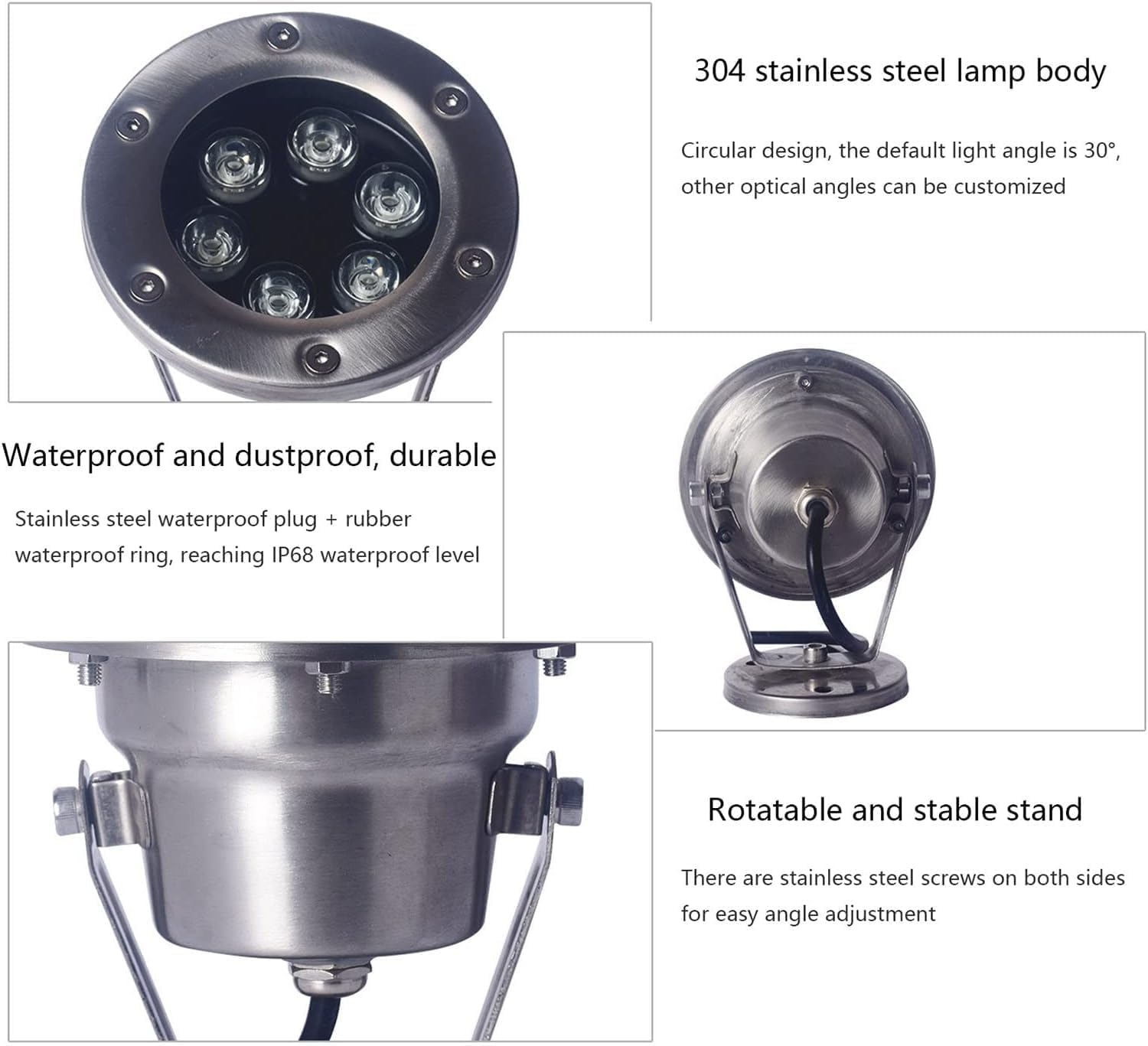 Underwater Pond Light Rotatable Fountain Light Ip68 Waterproof Low Voltage Ac12/24v Stainless Steel Submersible Led Pool Lights for Outdoor Party Rockery Swimming Pool Landscape, Red, 6W-AC24V