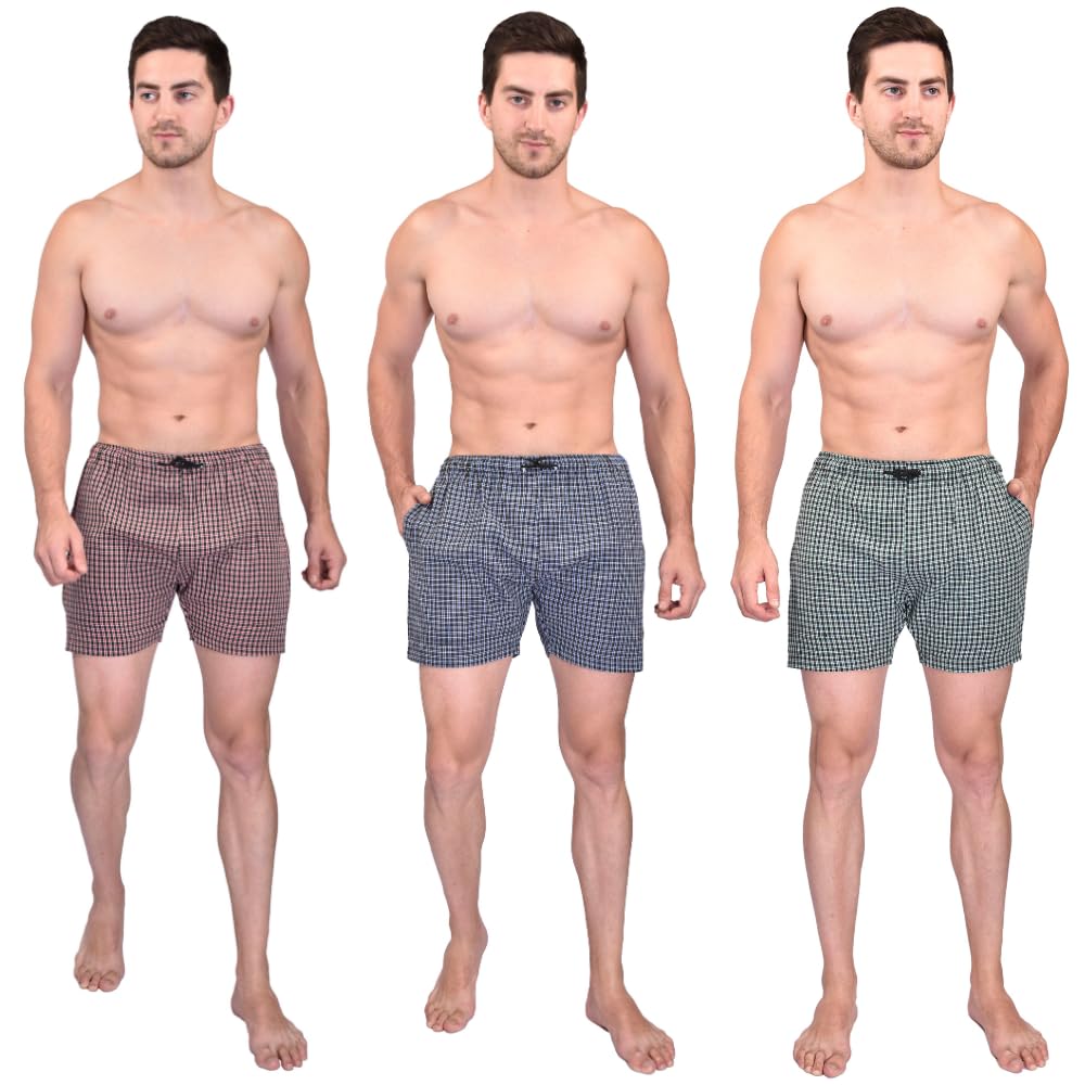 ameena store Plus Size Men's Ultra-Light Soft Cotton Checkered Boxer Shorts with Pocket Comfortable All Day Wear | Size - S to 6XL Made in India-picture-49