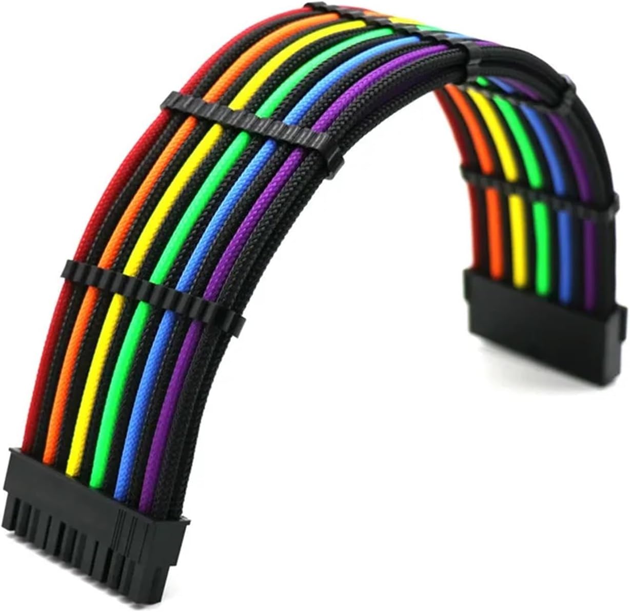 Curved 24pin ATX Motherboard Extension Cable Bend 24P MB Male to Female with Free Combs(30cm,Mix 1)