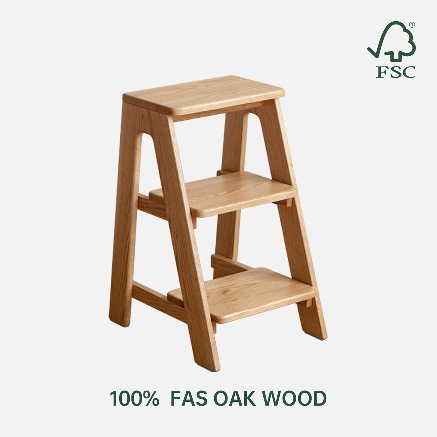 YESWOOD 100% Solid Oak Wood 3 Step Stool, Multifunctional 3-Tier End Table Nightstand Plant Stand Counter Barstool Dining Stool for Living Room Bedroom Kitchen (Natural Oak, 3-Tier)