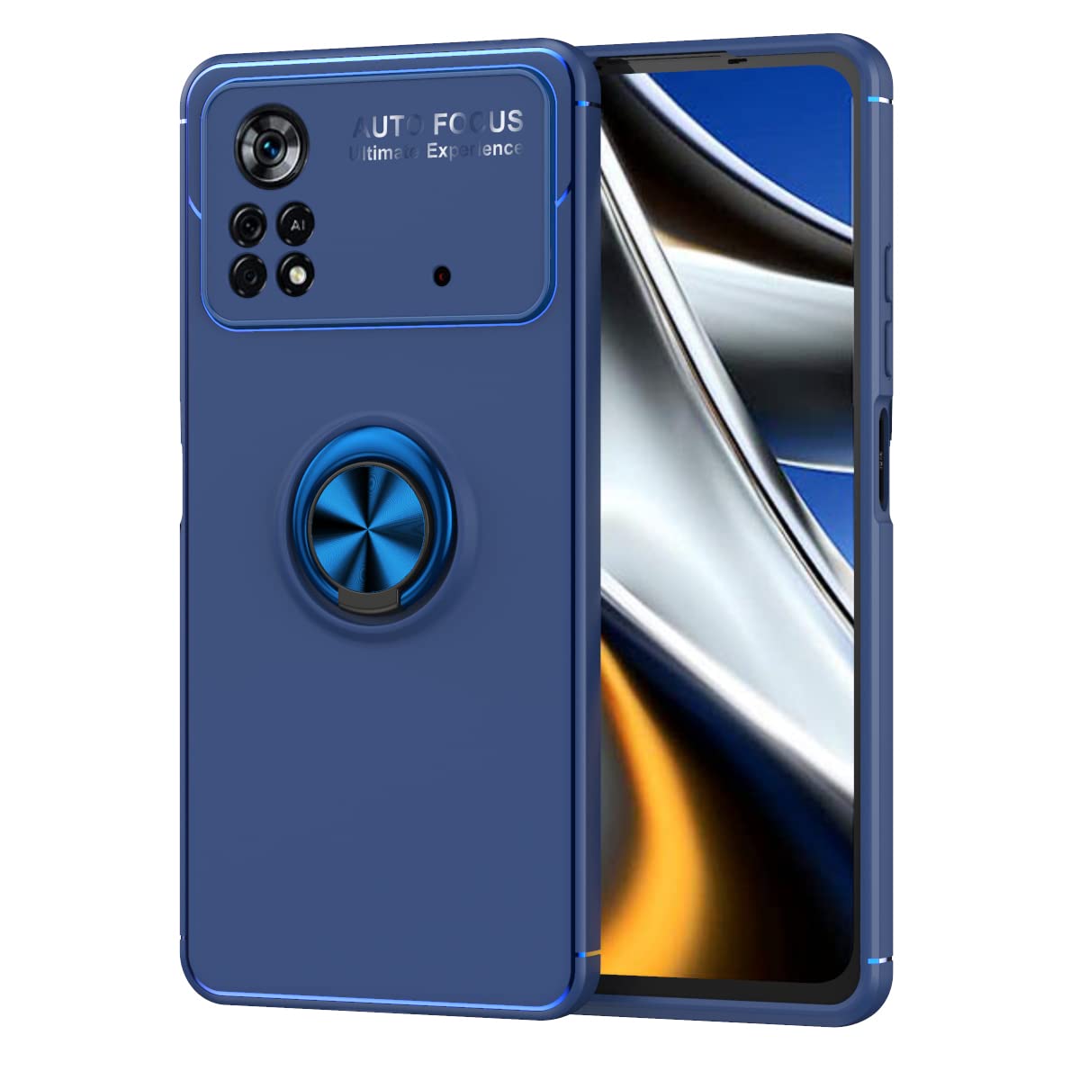 GOKEN Cover In Pelle TPU Per Xiaomi Poco X4 Pro 5G - Custodia Antiurto Con Trama Fibra Di Carbonio - Blu