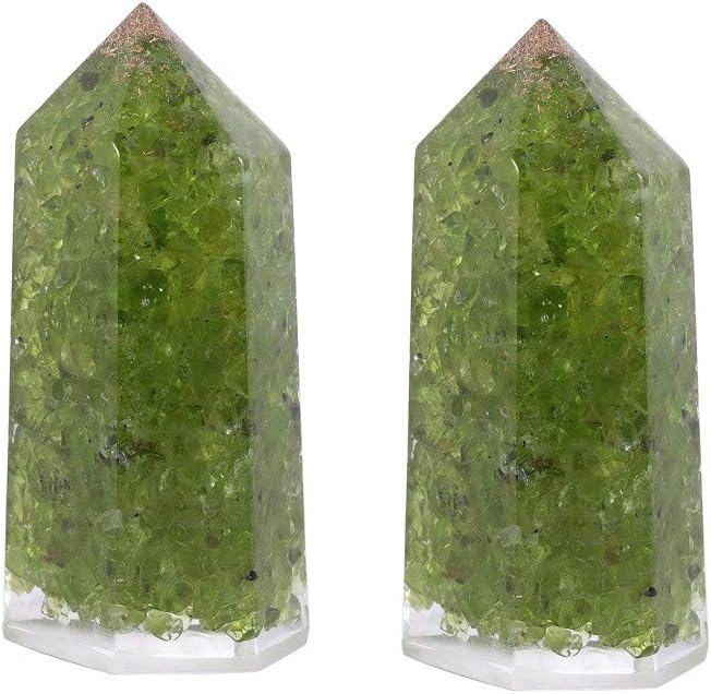 Pack of 2 Healing Crystal Wand Point 6 Faceted Prism Reiki Chakra Stones for Meditation Therapy 2 inches, Olivine Crystal Stone