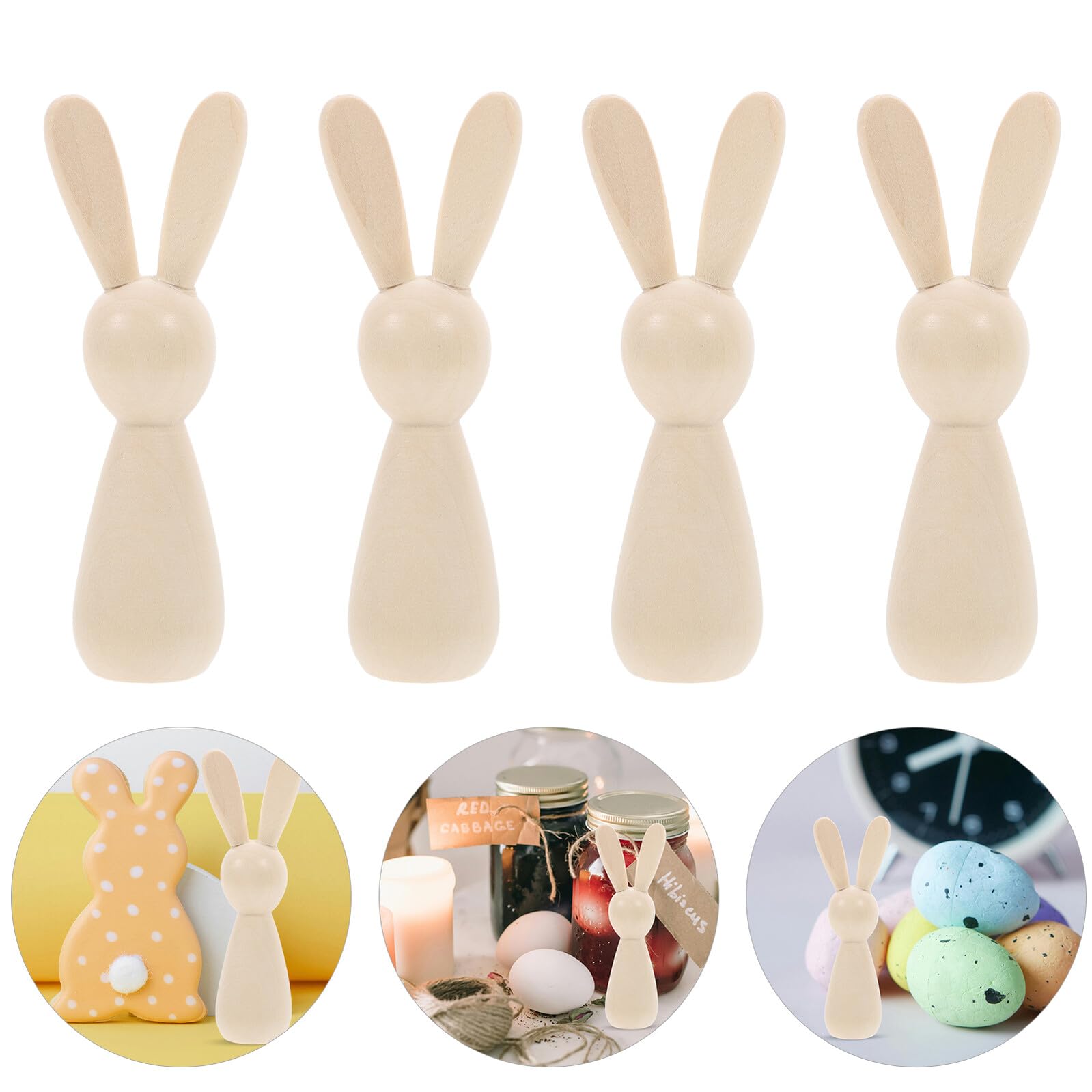 Veemoon 6 Piezas Muñecos de Madera Conejo sin Pintar para DIY Figuras de Clavija de Madera Natural Juguetes Creativos para Pintar y Decorar Hogar