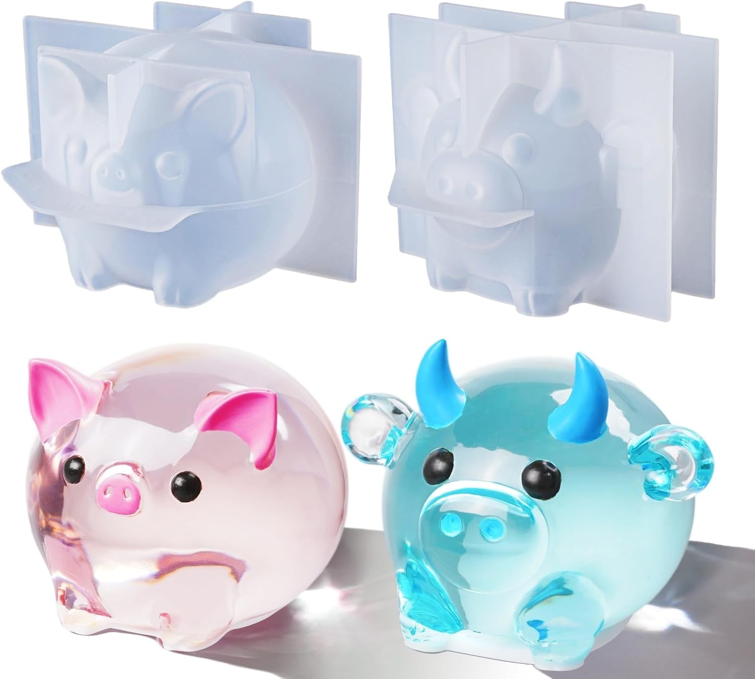 LET’S RESIN Animal Resin Molds, Cute Pig and Cow Figurine Silicone Molds for Epoxy Resin, Large 3D Round Resina Molds for Flowers Preservation, Resina Crafts, Home Desk Decor & Gifts for Animal Lovers