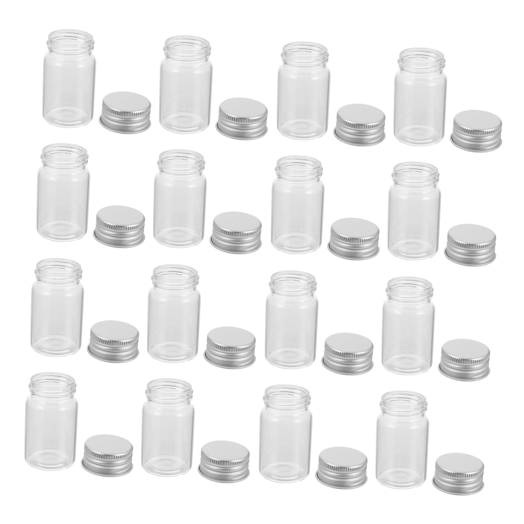Mikikit 50 Botellas de Vidrio Transparentes Pack de 50 Unidades con Tapa de 20ml Ligeras y Fáciles de Transportar, Ideales para Muestras y Laboratorio
