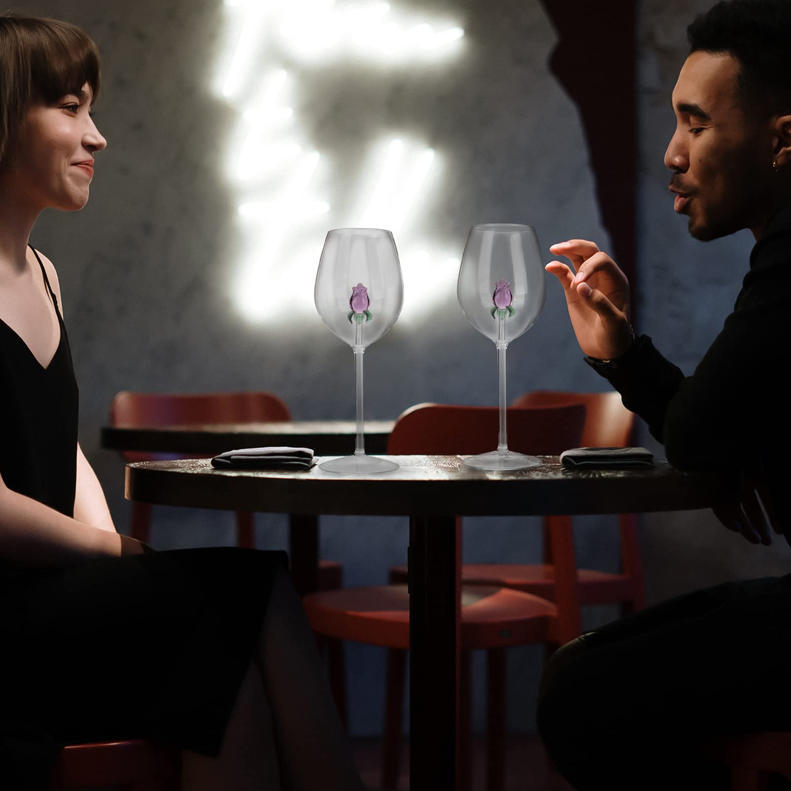 Long Stem Wine Glasses, Rose- Inside Whiskey Glasses Cocktail Glass Wine Goblet Beverage Glass Cup Whiskey Decanter for Home Bar Wine Glass Clear Glasses