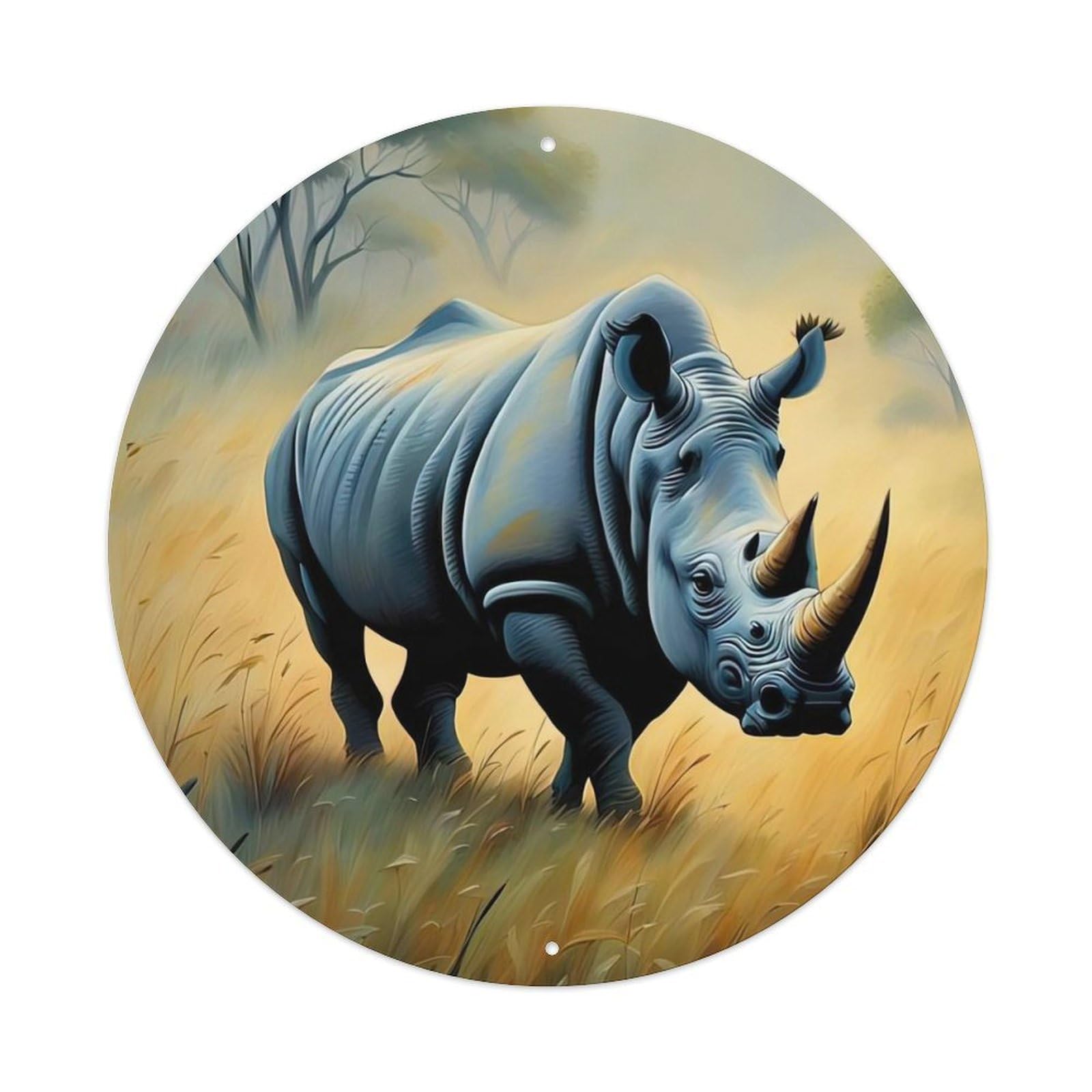 Animal Artwork Rhinoceros in The Grasslands Metal Tin Sign
