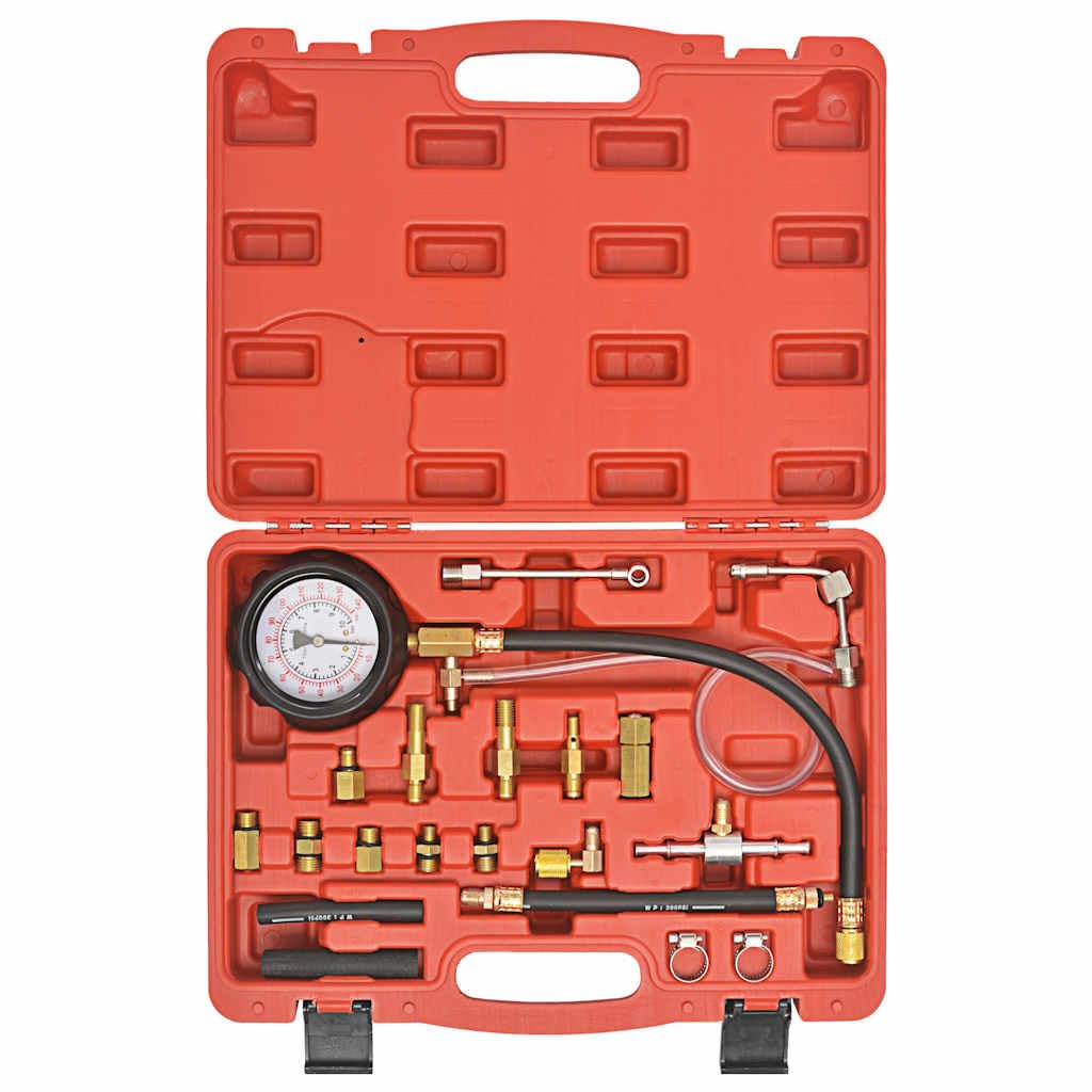 Zestaw kontrolera ciśnienia wtrysku paliwa z manometrem 0-140 psi, adapterem i wężami z miedzi i tworzywa sztucznego, w zestawie walizka do przechowywania samochodów osobowych i ciężarowych
