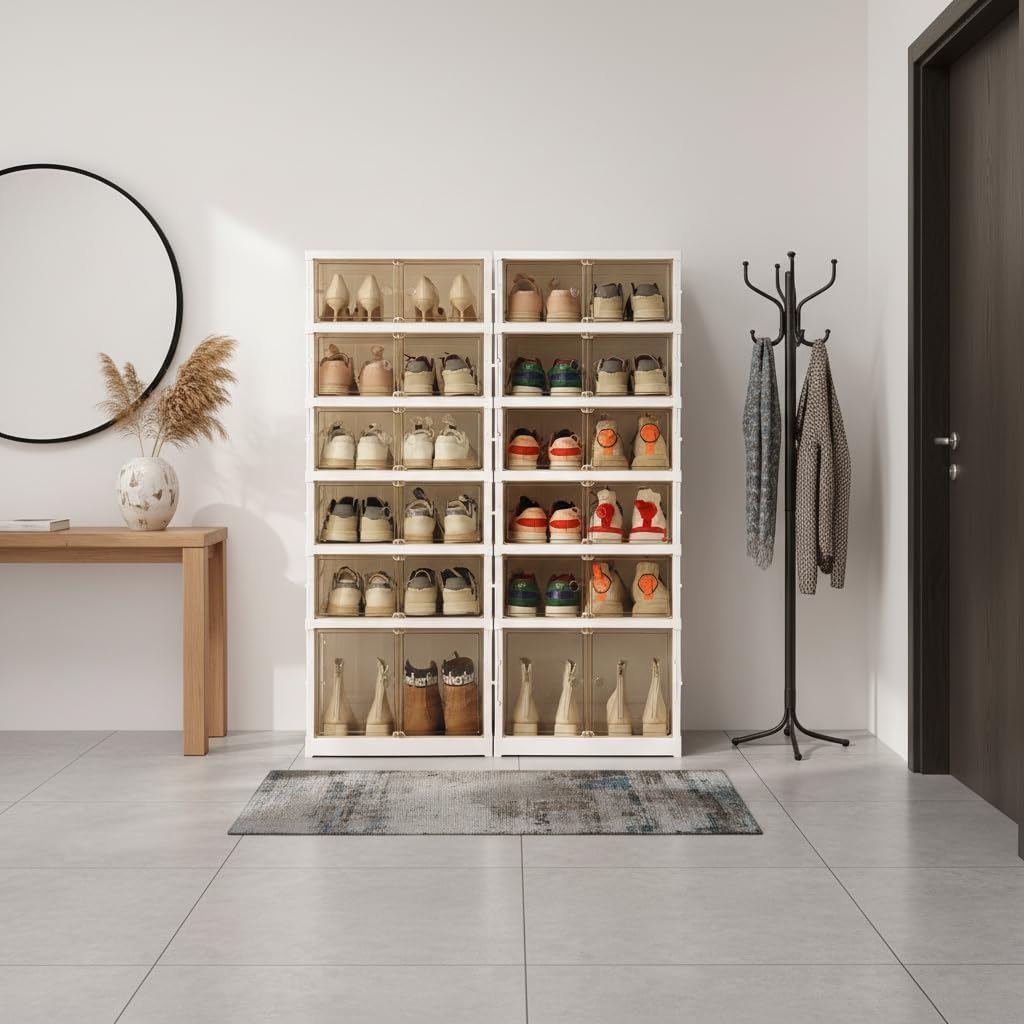 ROOM127 Shoe Rack with Doors (9 Layers 18 Pairs),Foldable Shoe Cabinet for Closet Entryway,Tall Shoes Sneaker Storage