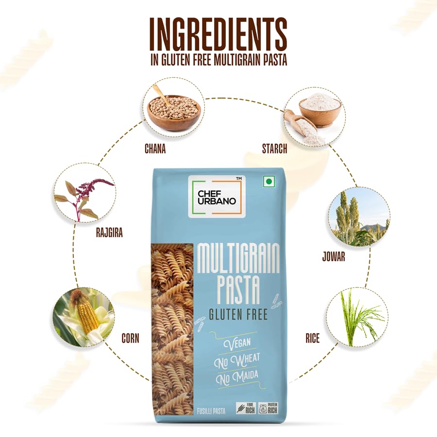 Image of Chef Urbano Gluten Free Multigrain Fusilli Pasta 250 Gms | No Maida | No Wheat | No Transfat | Healthy Pasta | High Fibre | High Protein