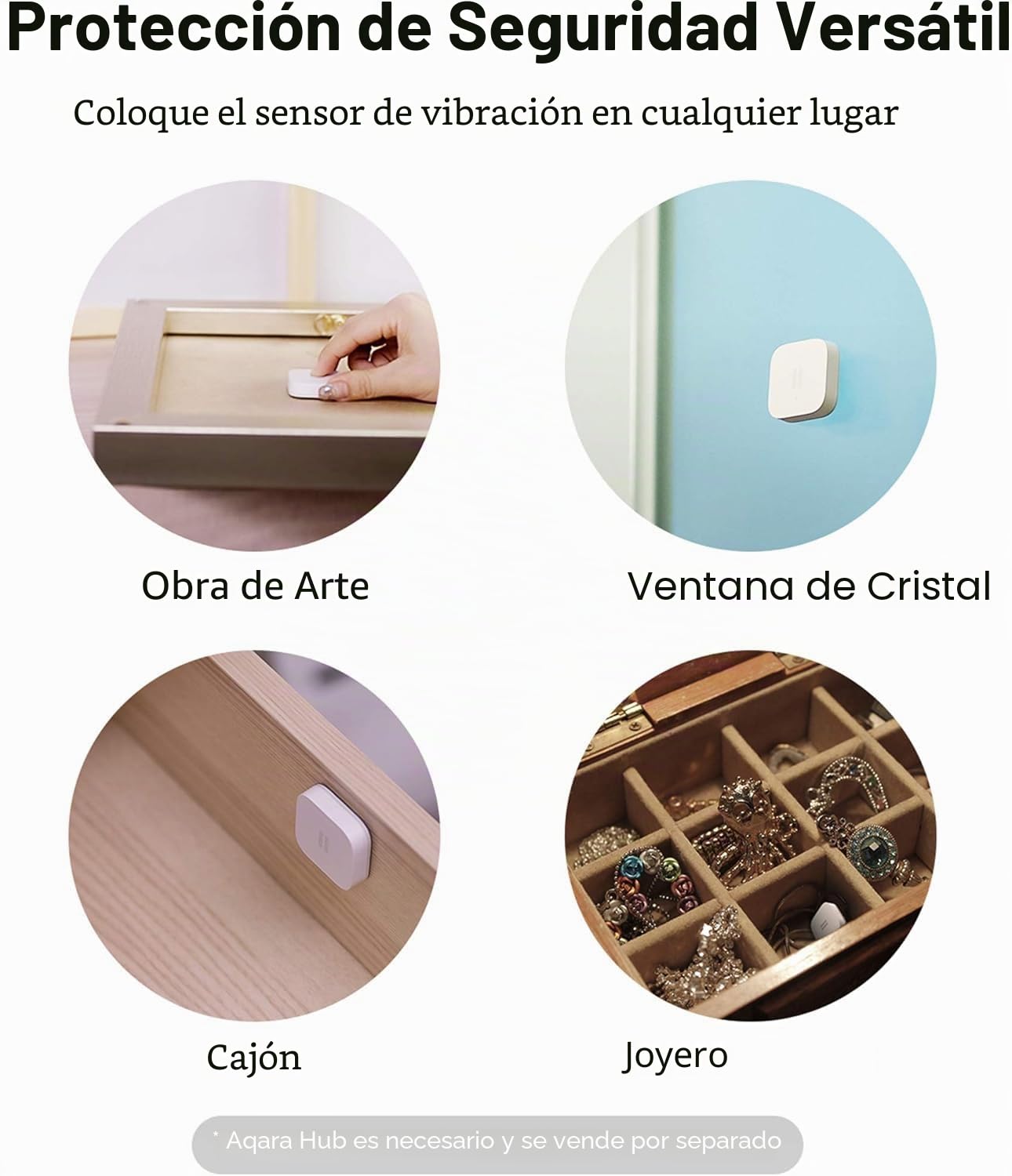 Aqara Sensor de Vibración, Requiere AQARA HUB, Conexión Zigbee, para Sistema de Alarma y Domótica, Mini Detector Inalámbrico de Rotura de Cristales, Compatible con Apple HomeKit e IFTTT