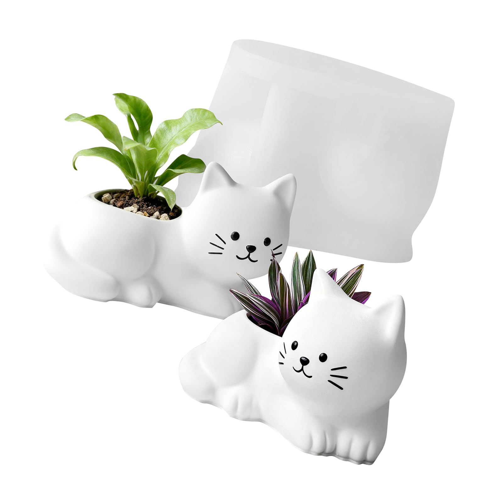 Yhplxyuus Kitten Shape Cup Silicone Mold Flowerpot Silicone for Epoxy Resin Container Soap Holiday Decorations Kitten Planter Mold