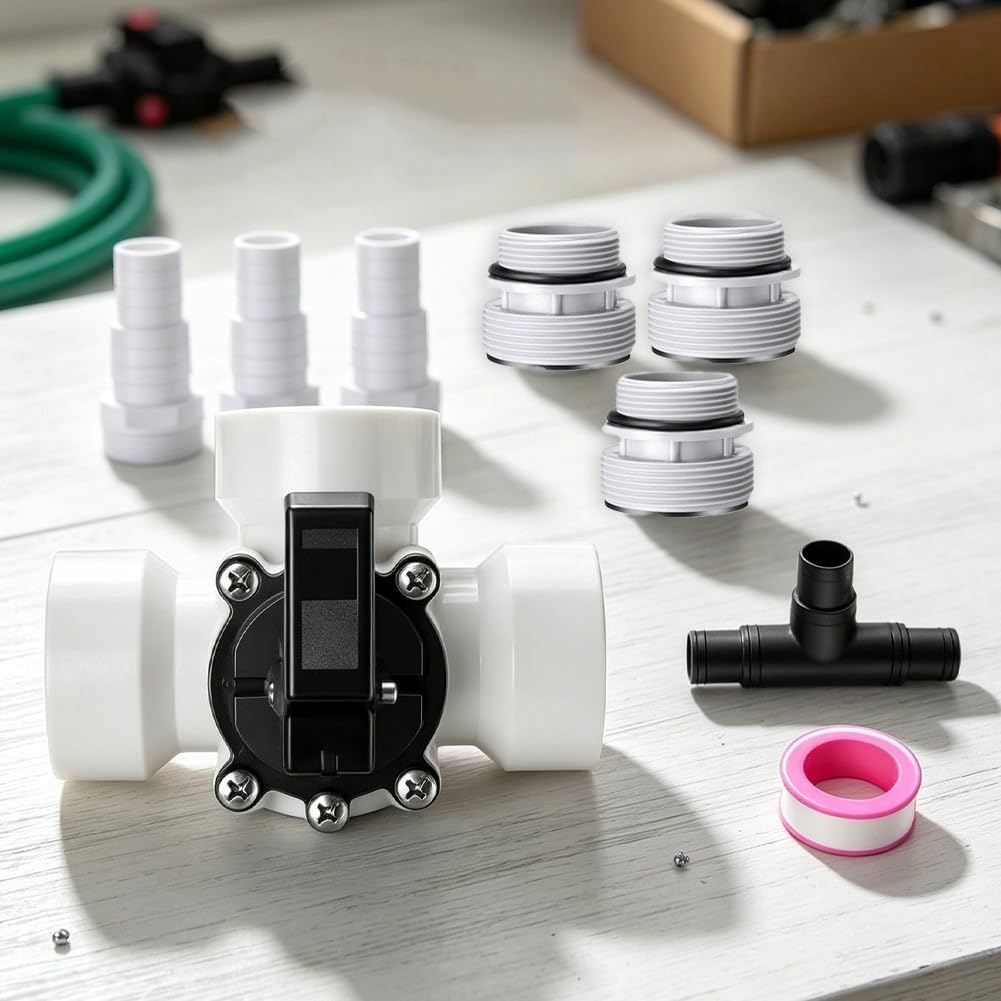 Adaptateur de tuyau de valve de dérivation à 3 voies pour raccords de filtre de 3,8 cm avec pinces, raccord de régulateur de débit de pompe de piscine en ABS (noir)