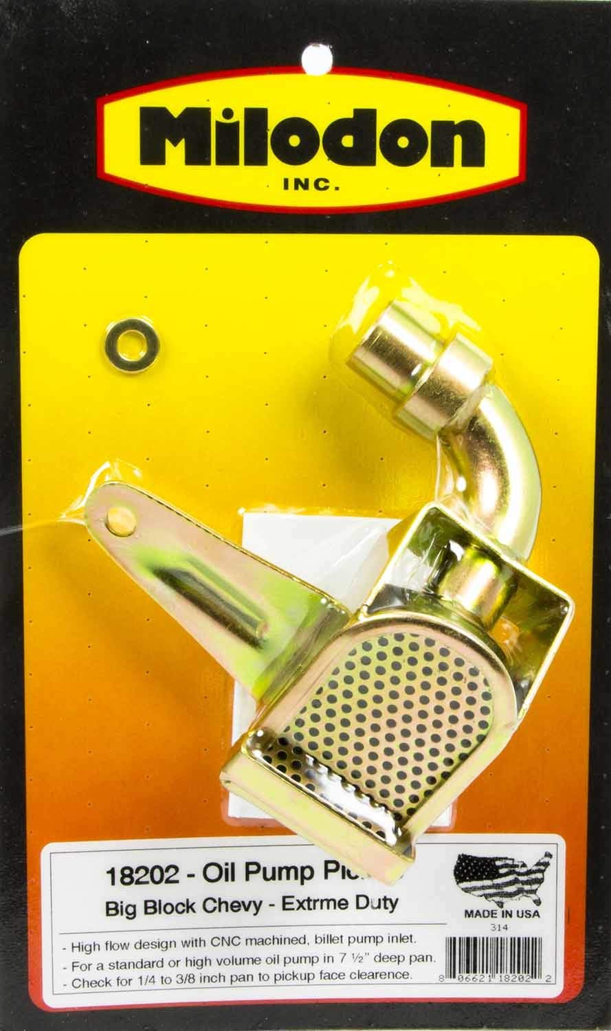 Milodon Oil Pump Pickup, Extreme Duty, Press/Bolt-On, 7-3/4 in Deep Pan, High Volume Oil Pump, Big Block Chevy, Each