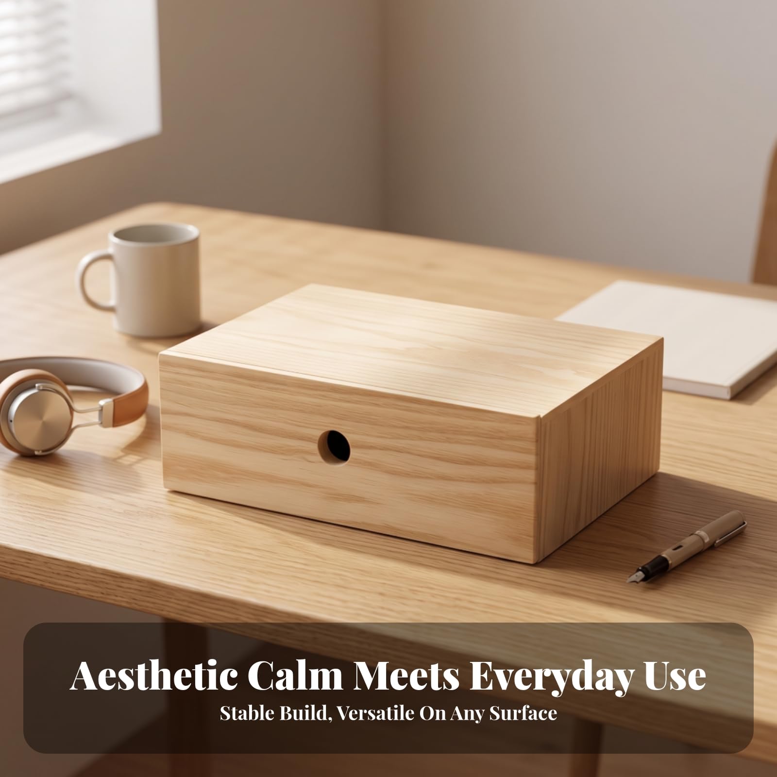Portapenne E Organizzatore in Legno per Scrivania con Cassetto per Accessori E Oggetti Piccoli Scatola Rettangolare con Buco Tondo per Dito Adatto per Scrivania E Comodino