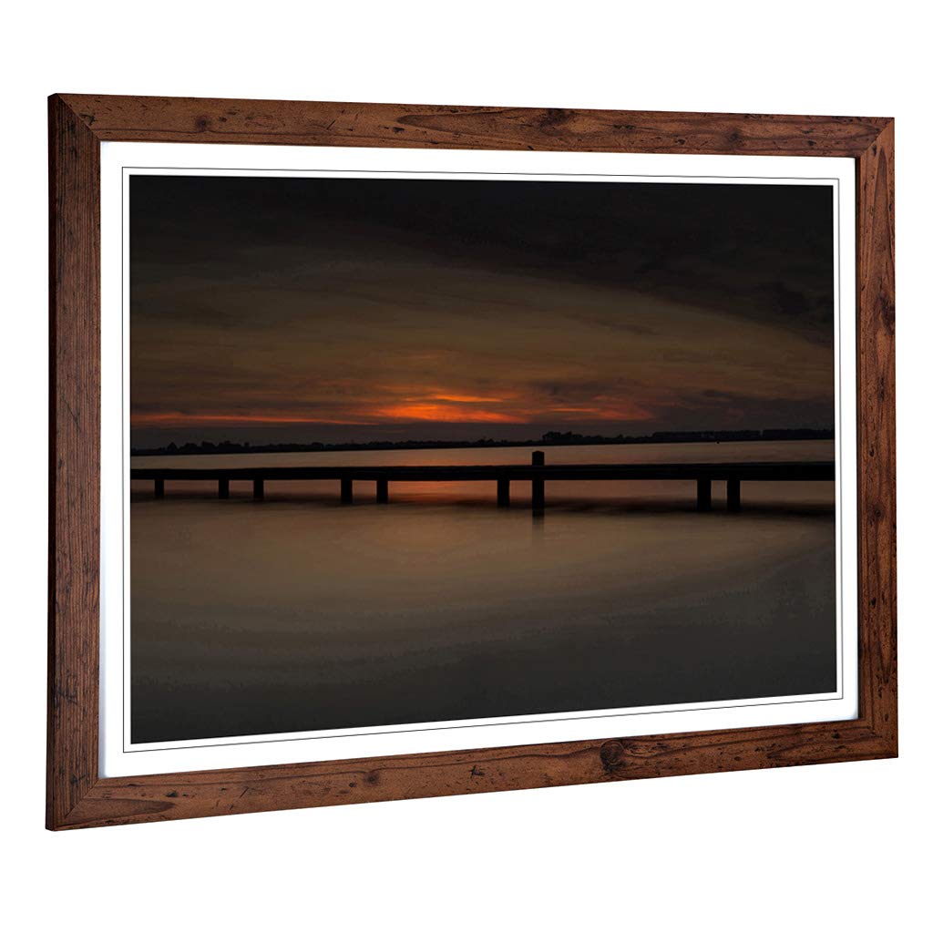 Big Box Art Framed Print of Seascape Dusk and The Ocean (1) Design | Wall Art Picture | Home Decor for Kitchen, Living Room, Bedroom, Hallway, Walnut, A2 / 24.5x18 Inch / 62x45cm