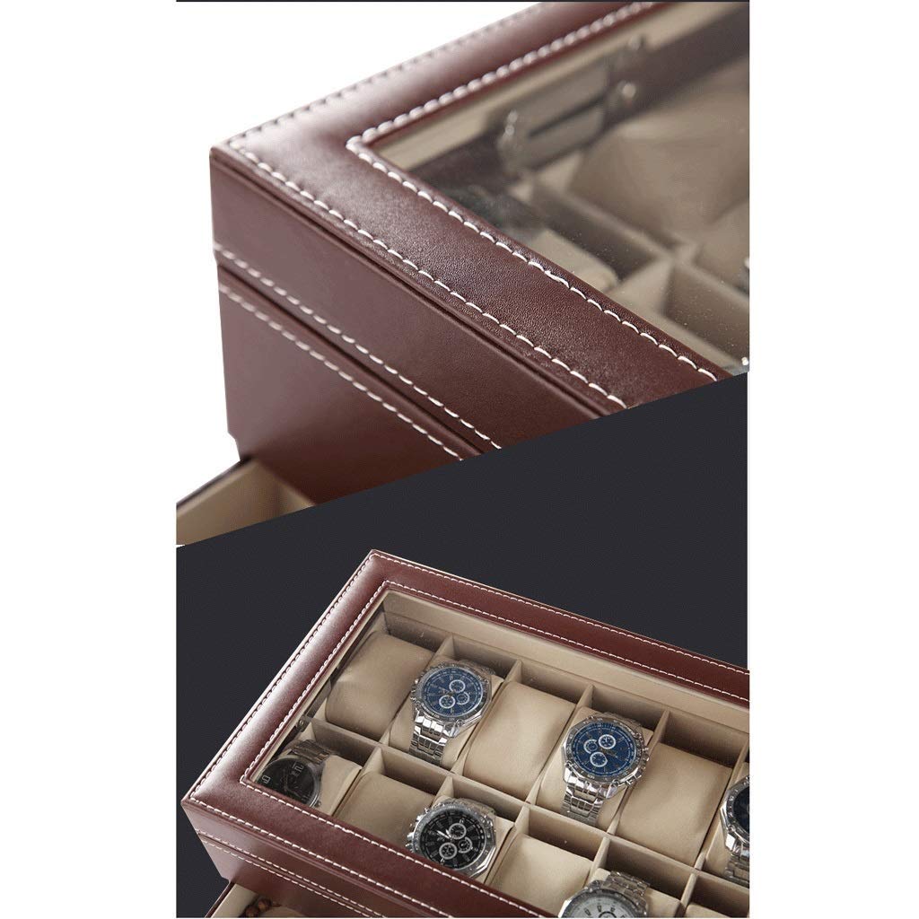 XBTGS Cofanetto per orologi e gioielli, con ripiano in vetro, 30 x 20,5 x 13 cm (lunghezza x larghezza x altezza)