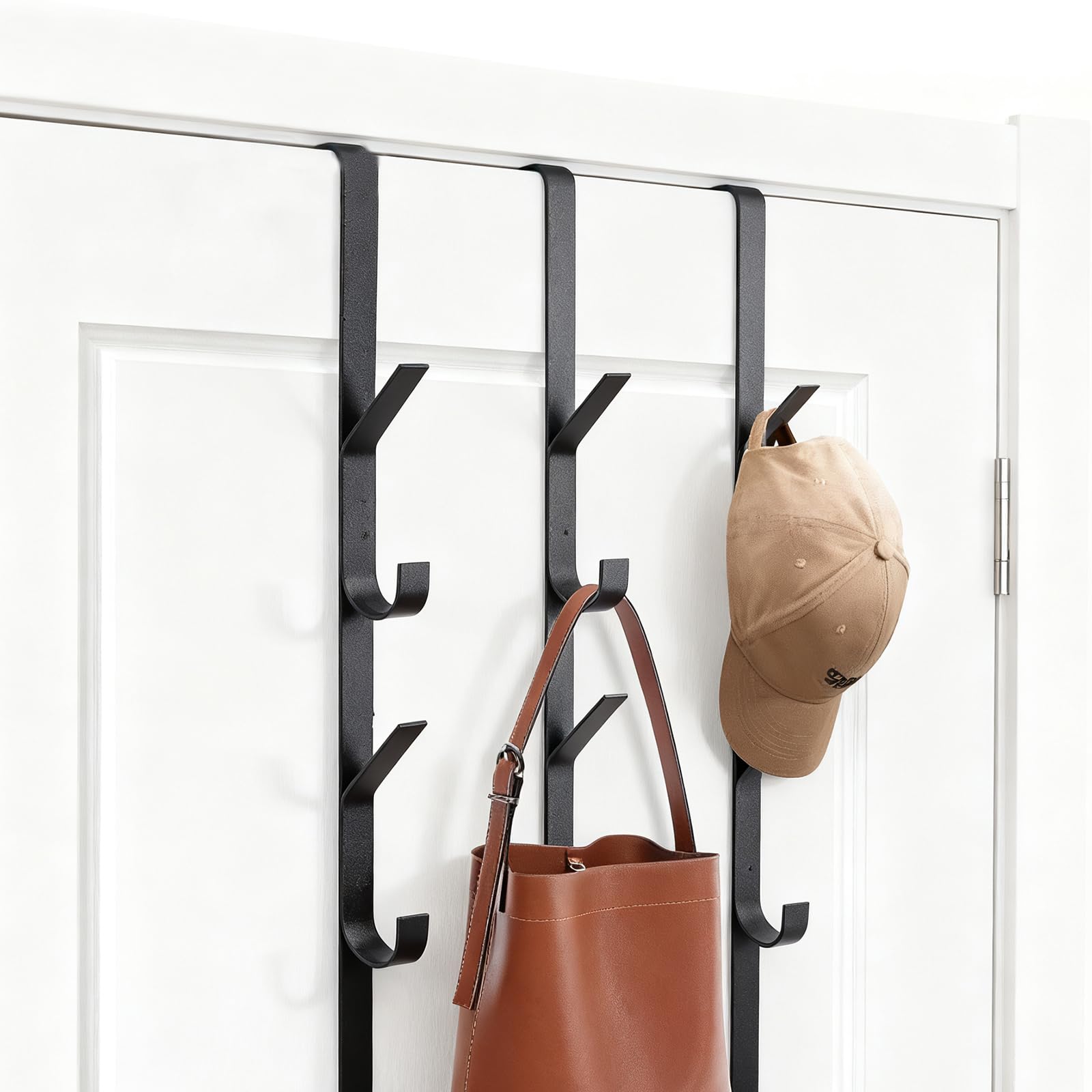 ASelected 4 Pack Over Door Hanger, Carbon Steel Over Door Hooks, 5 Hooks Door Hanger for Coat, Hats, Bags - Black