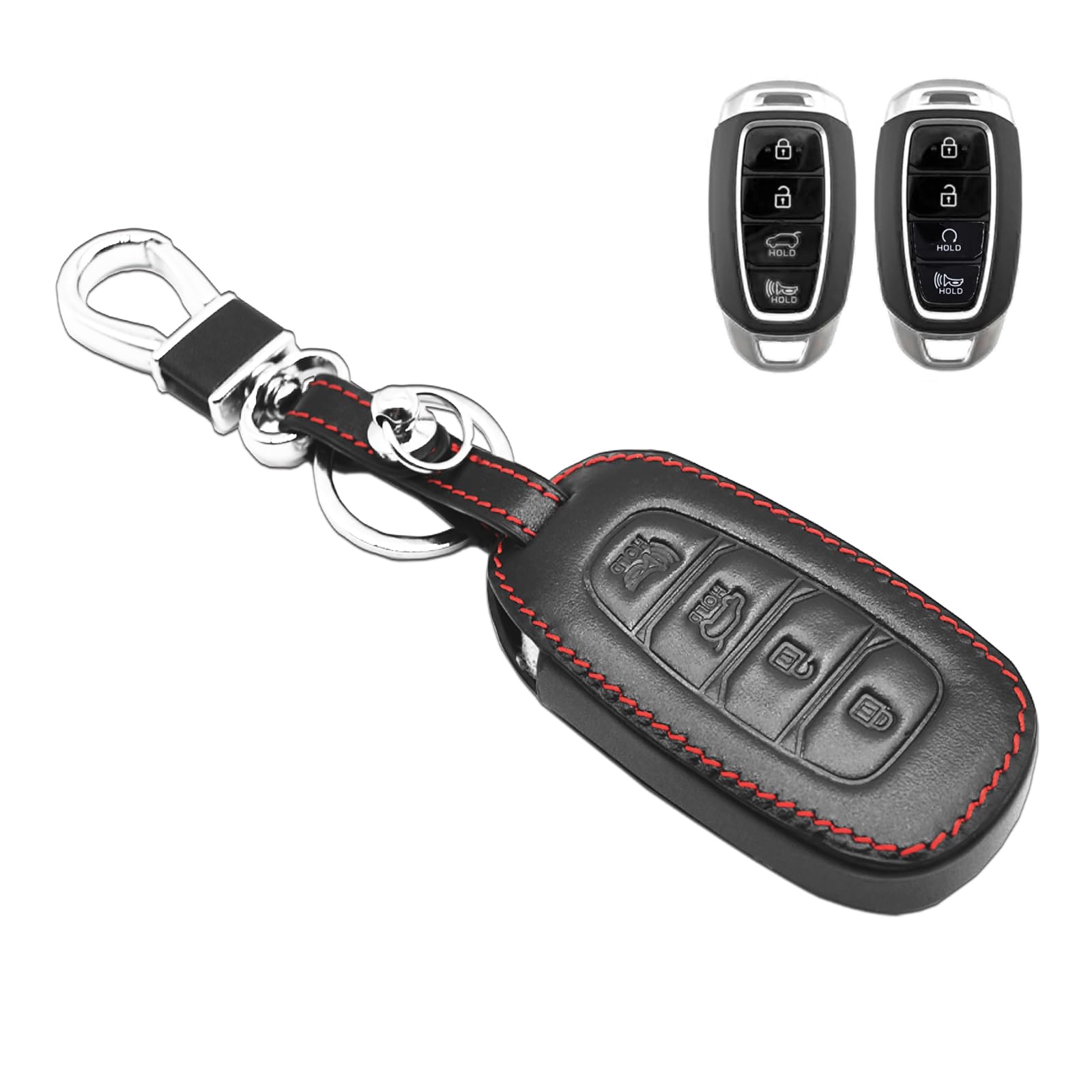 MECHCOS Compatible with Hyundai Elantra N GT Kona Electric Santa Fe Azera Accent Palisade Veloster N Leather Key Fob Cover Case Protector Keychain Holder