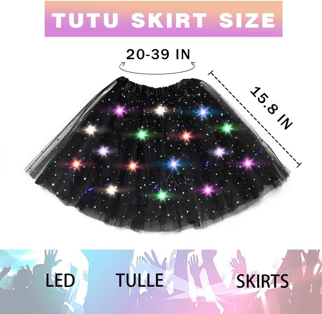 Light Up Tutu Skirt Halloween Women Tutus 3 Layered Tulle Skirts Led Ballet Costume Sparkly Stars Tutu for Party