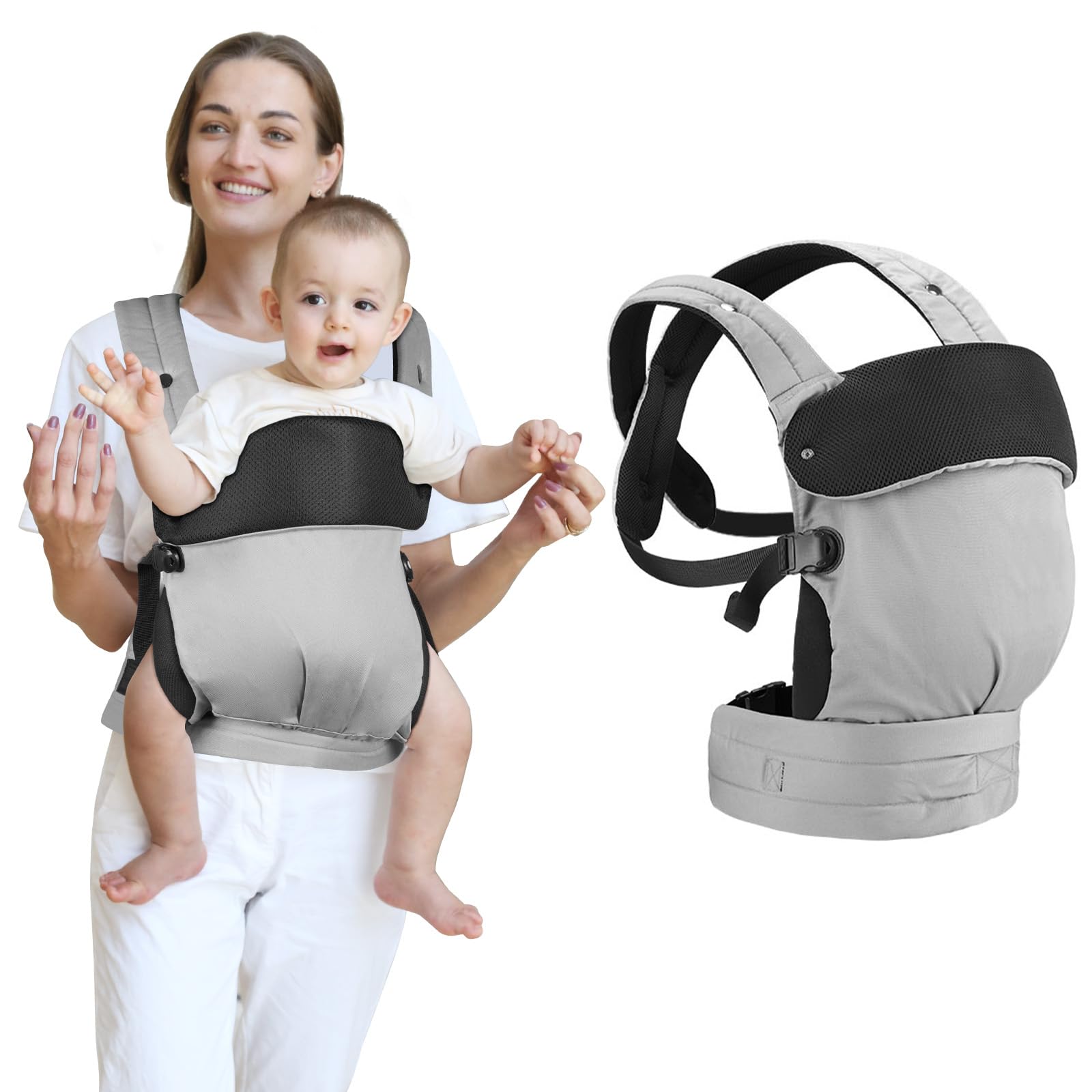Aolso Babytrage für Neugeborene ab Geburt, Mit Verstellbarer Neugeborene, Baby Bauchtrage Rückentrage, Ergonomische, Neugeborenes bis Kleinkind, Nehmen Sie es mit, Multifunktional (Grau)