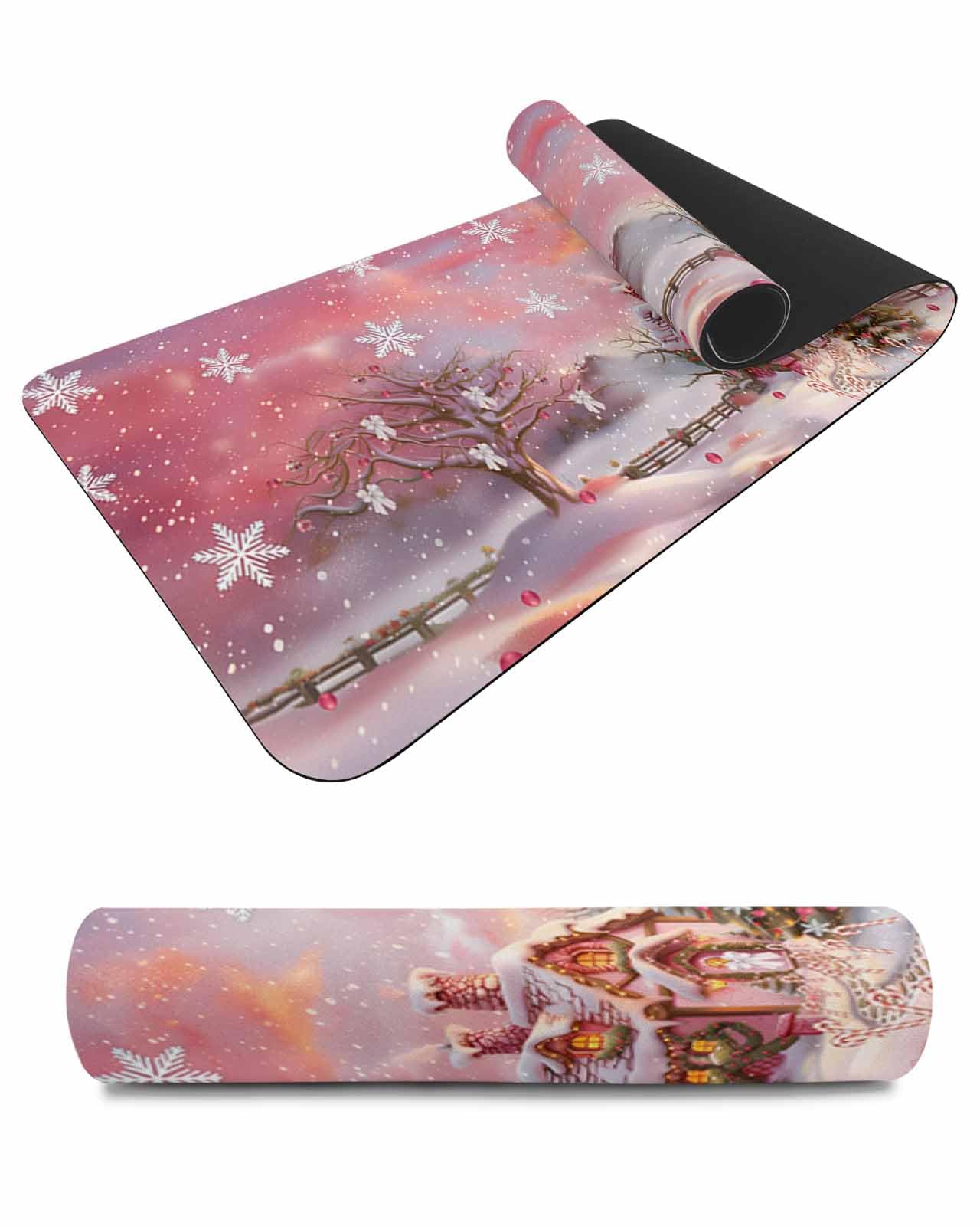 Debedcor Heat Proof Table Pads Waterproof Decorative, Pink Christmas Non-Slip Table Countertop Protector, Winter Candy Castle Xmas Trees Snowflakes Insulation Mat for Kitchen Room, 40 x 12 Inches