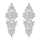 14K Gold Crystal Moissanite Long Drop Earrings for Women,Exquisite Design Hollow Crystal Dangle Earrings,Fashion Christmas Jewelry Gift for Mom,Girlfriend,Wife (White Gold, 14K Gold)