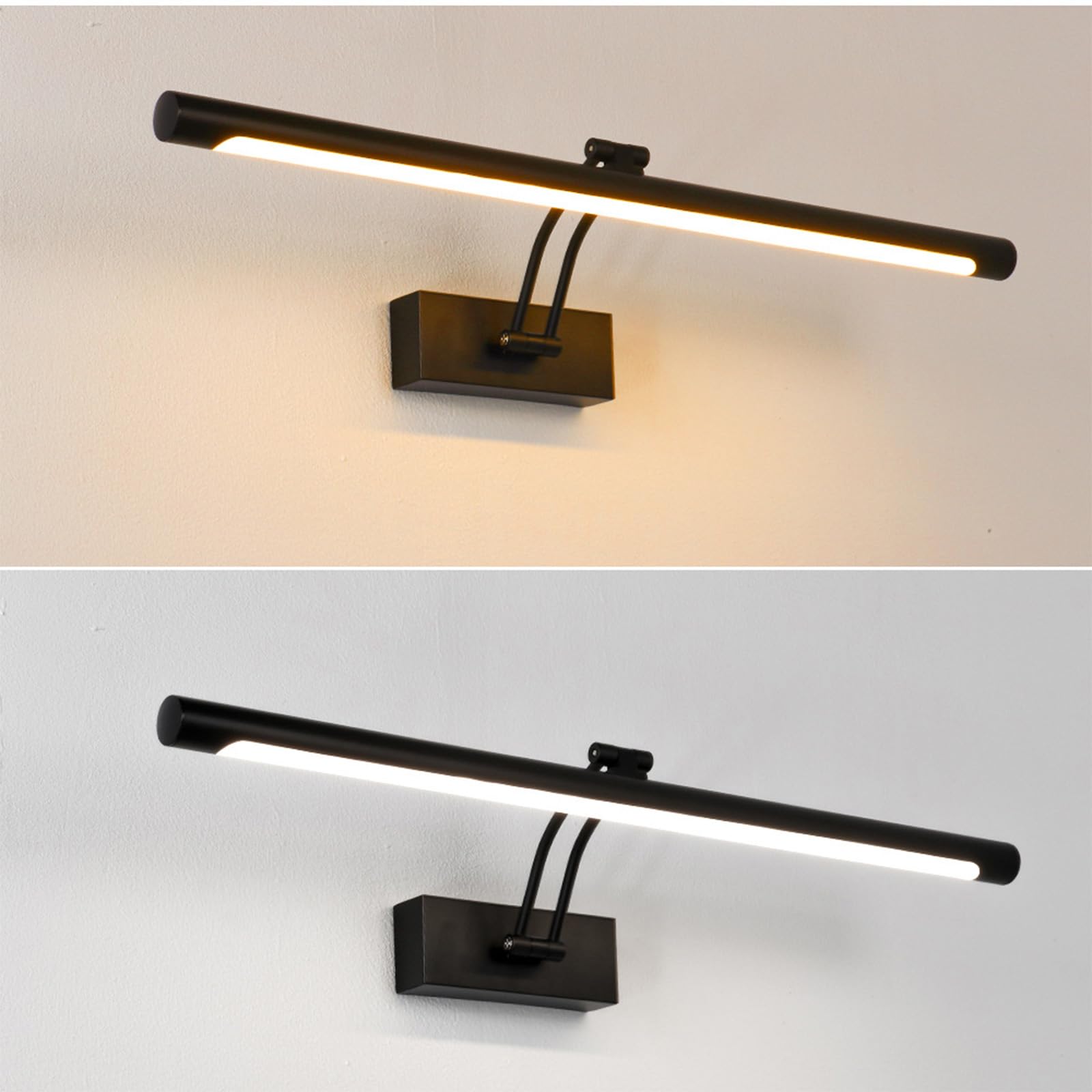 LED Spiegel Wandleuchten Schwarz Wasserdicht Wandbeleuchtung 270° Verstellbar Schwenkbar Wandlampe Acryl Minimalistisch Dekorativ Wandleuchten Interieur Badleuchte (Weißes Licht,58cm)